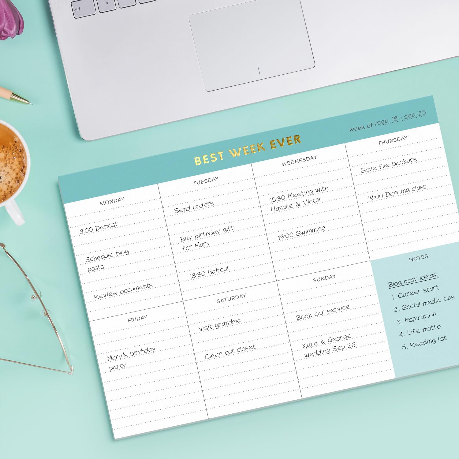 Sweetzer & Orange Weekly To Do List Pad. Gold Foil Weekly Planner Notepad with Daily Agenda Squares. 7x10” Day Scheduler 2026 - Student Organizer, Work Scheduler, and Checklist Note Pad. image 5