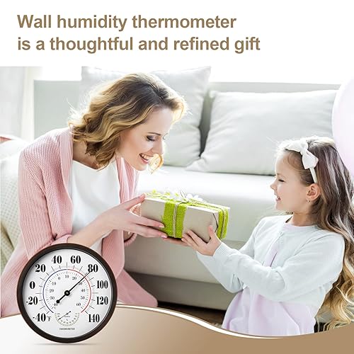 Miniatura 6 de Termómetro de pared para interiores y exteriores, termómetro de números grandes, sin batería, 12 pulgadas, higrómetros digitales colgantes del clima