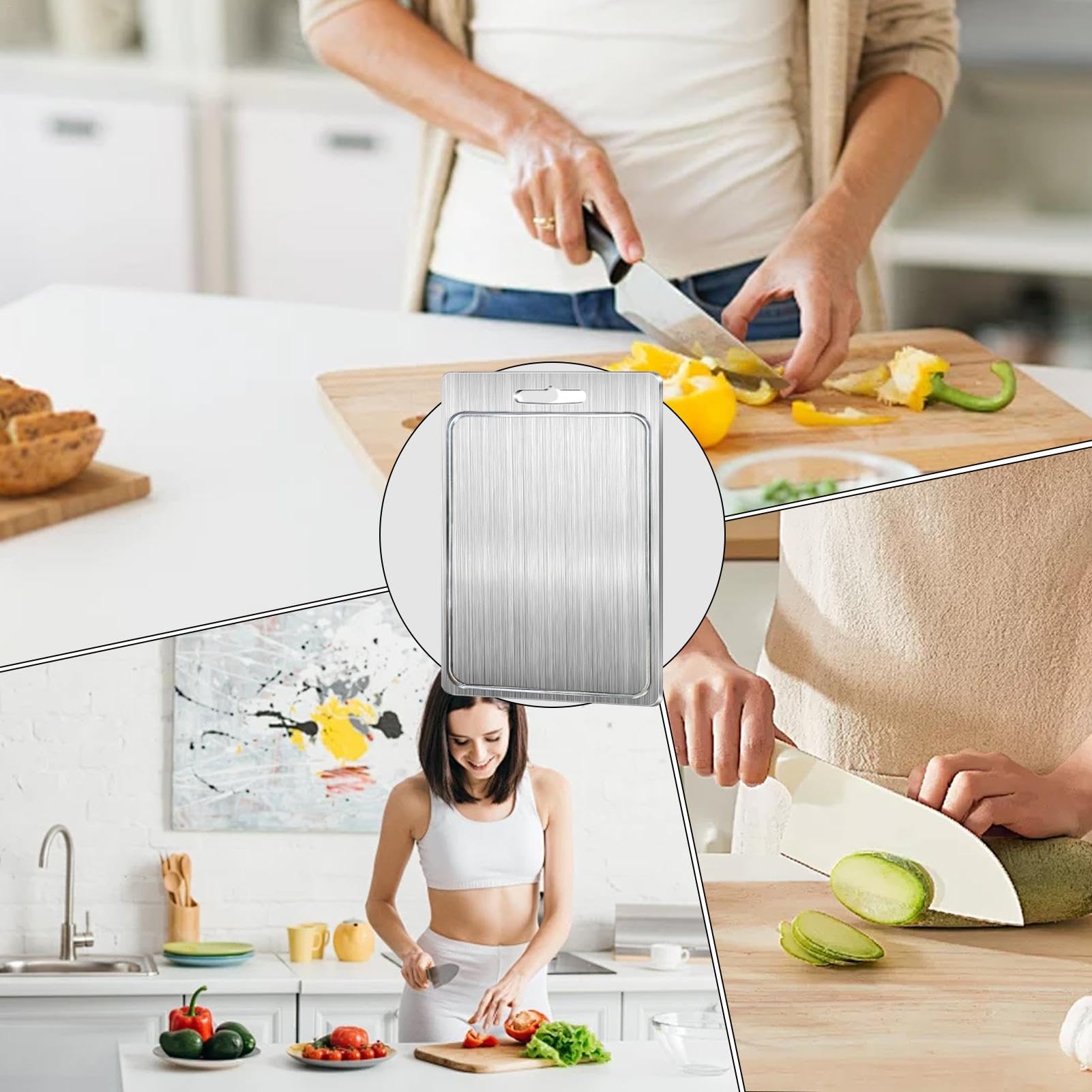 Taglieri in acciaio inossidabile per cucina, tagliere in metallo a doppia