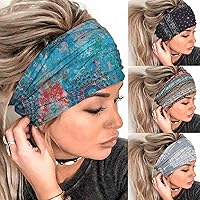 Vista 8 de Olbye Cintas para la cabeza estilo boho para mujeres, bandas anchas elásticas para el pelo, turbantes antideslizantes, bandanas para el pelo