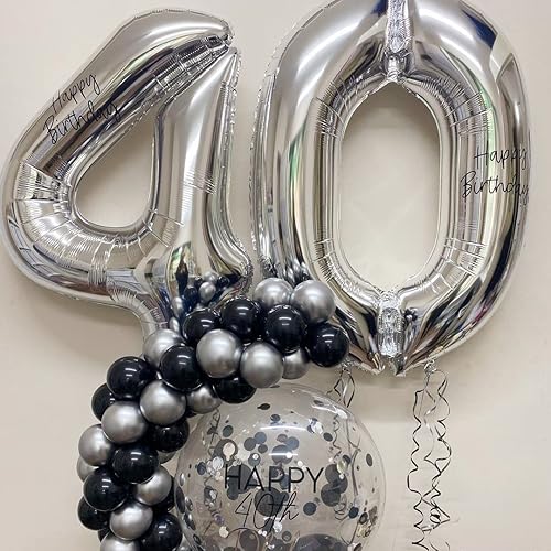Miniatura 3 de Globos plateados con el número 40, globos de 40 pulgadas, globos de aluminio de Mylar de 40 pulgadas para fiesta de cumpleaños de 40 años,