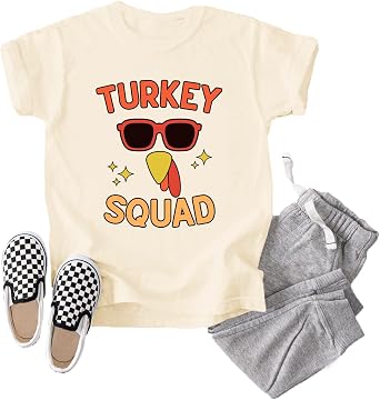 Kids Thanksgiving Shirt Toddler Boys Girls Thanksgiving Day Tshirt Turkey Squad Tee Tops