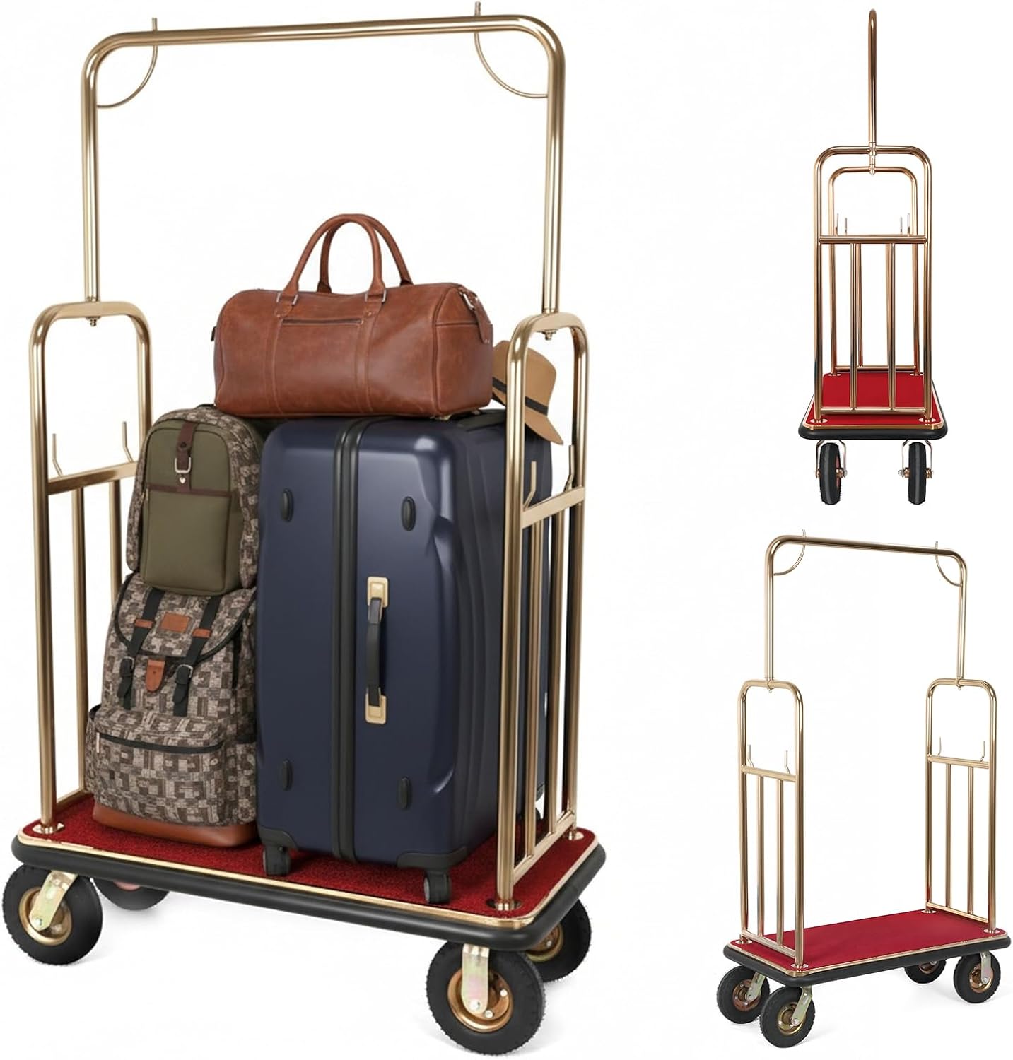 Hotel Luggage Cart Wagon 39Lx19Wx68H Inch Lobby Trolley Luggage Carts Up to 881LBS 8-inch Silent Rubber Casters Carpet Deck Bumper Rails for Commercial Use Condos ResortsIdeal