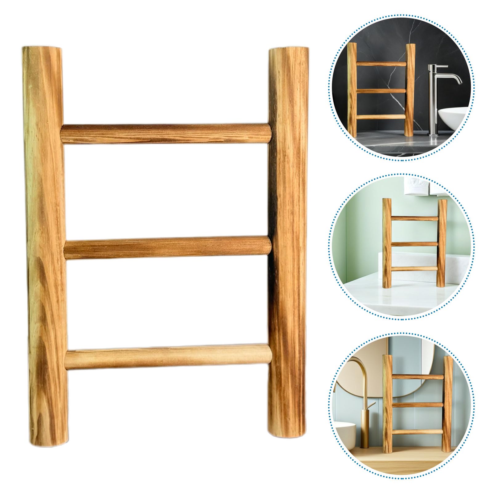 Portasciugamani in Legno Rustico a Scala a 2 Livelli, Mensola Mini Compatta da Appoggio per Bagno, Cucina e Natale, Scala Decorativa per Asciugamani e Accessori Essenziali