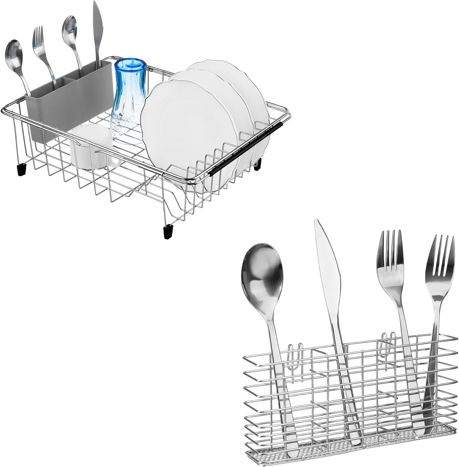 iPEGTOP Dish Drying Rack and Utensil Silverware Holder Bundle