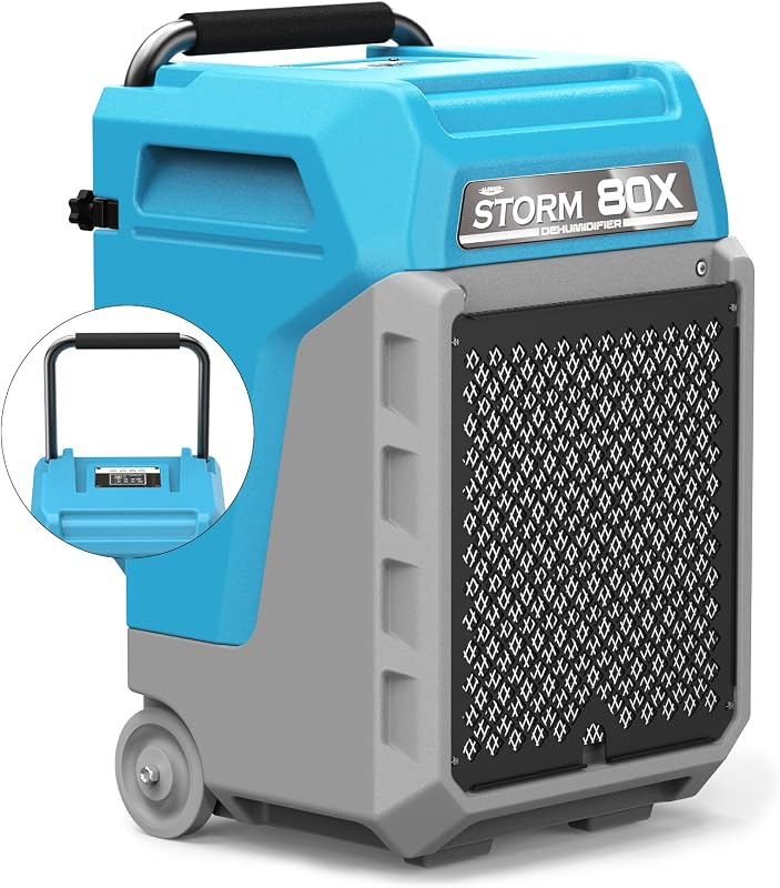170 PPD Commercial Dehumidifier with Pump, LGR for Industrial Use | Portable Dehumidifier with Wheels and Drain Hose, for Water Damage Restore, 6-Year Limited Warranty, Storm 80X (Blue)