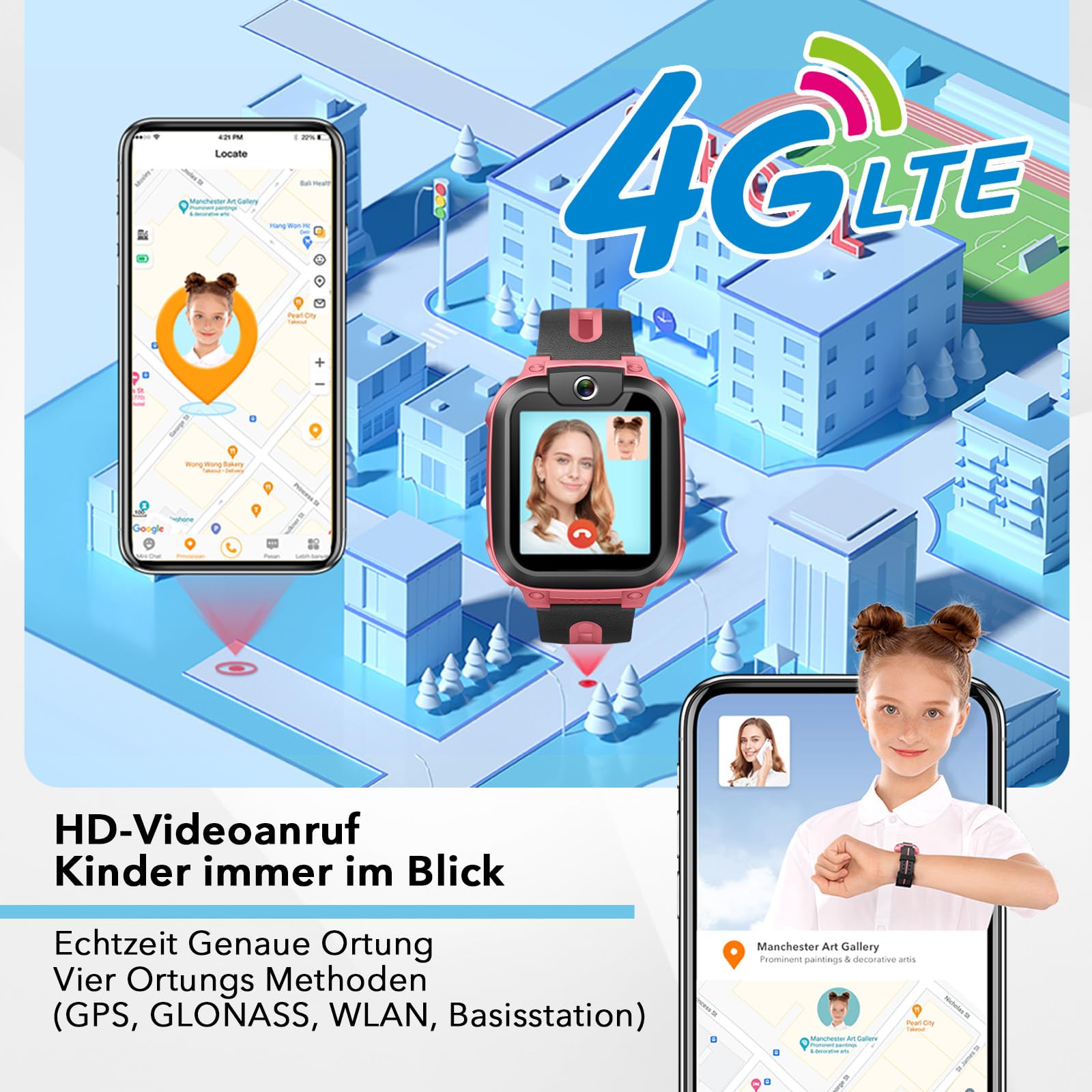 imoo Z1 Smartwatch Kinder mit GPS und Telefonuhr,4G Video & Phone Call Grün | imoo Kids Smartwatch Junge,Spielerfreier Schulmodus,IPX8 wasserdicht für Händewaschen,SIM,Familie Chat,Schrittzähler,SOS