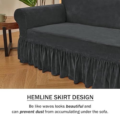 Miniatura 3 de NICEEC Funda para sofá biplaza, súper suave, 1 pieza, color gris, elástica, universal, de elastano, para sala de estar, fácil ajuste, lavable,
