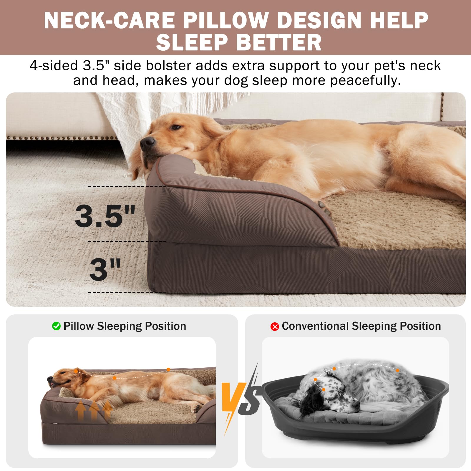 INVENHO Sofá ortopédico para perros medianos, de espuma, con funda extraíble lavable, forro impermeable y parte inferior antideslizante