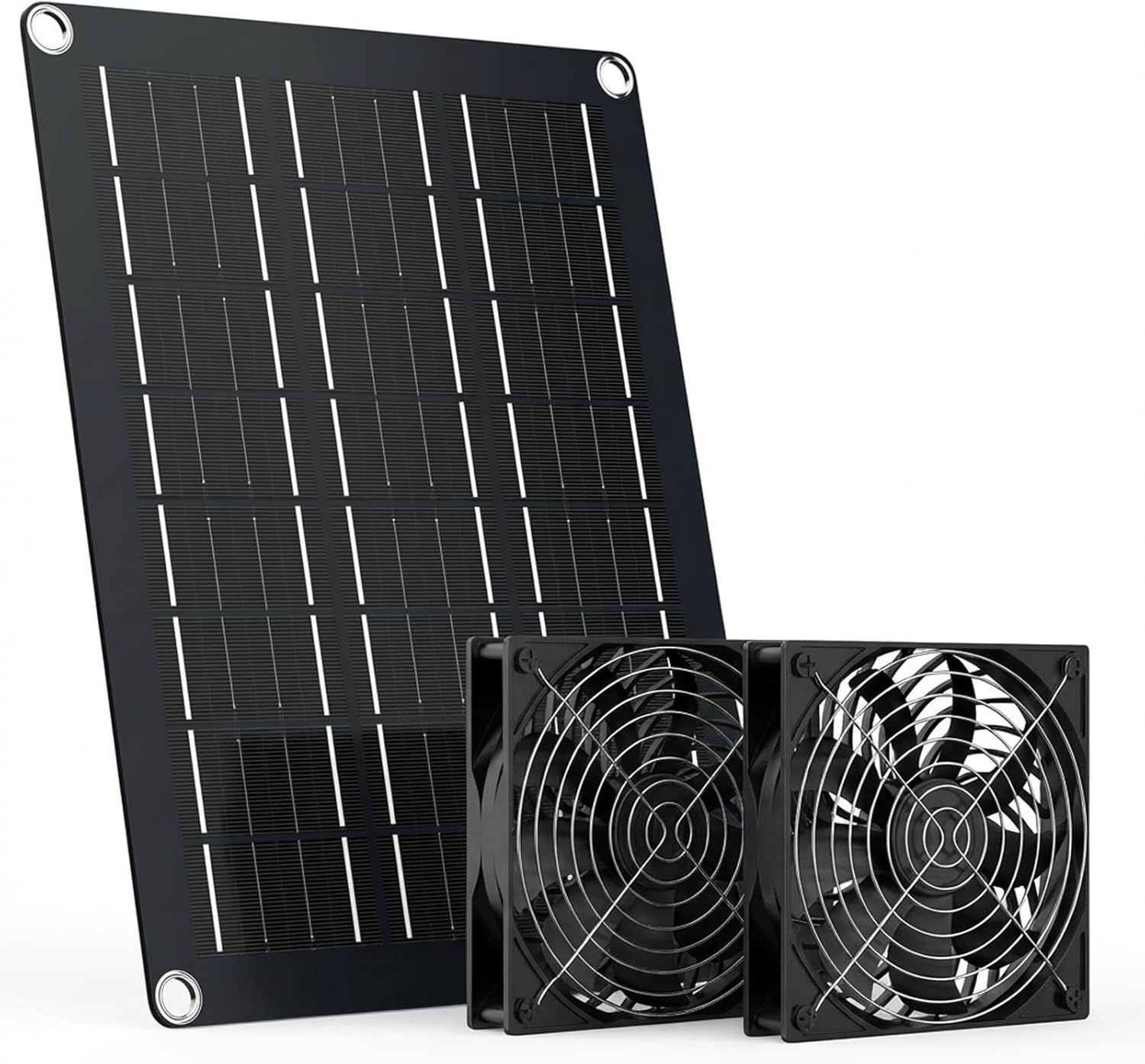 MARBERO 4.7 Inch Solar Powered Fan Kit, 15W Solar Panel with 2 Waterproof Fans, Intake or Exhaust Air Fan wtih 13 Ft Cable for Outside Backyard Chicken Coops, Greenhouses, Dog Houses, Pet Houses