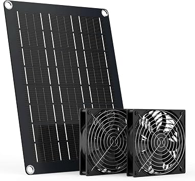 MARBERO 4.7 Inch Solar Powered Fan Kit, 15W Solar Panel with 2 Waterproof Fans, Intake or Exhaust Air Fan wtih 13 Ft Cable for Outside Backyard Chicken Coops, Greenhouses, Dog Houses, Pet Houses