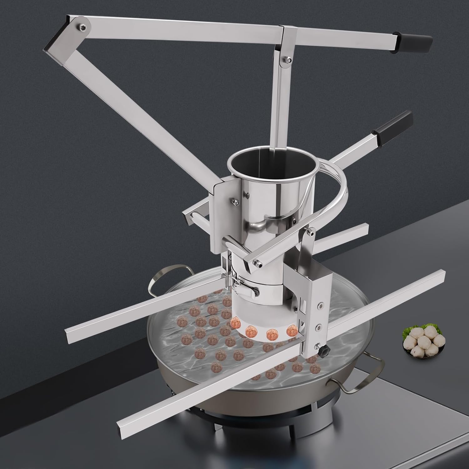 Manual Meatball Maker Machine, 3-Size Mold & 5.5LB Capacity | Stainless Steel with H-Shape Bracket for Home & Restaurant, Easy to Use & Clean