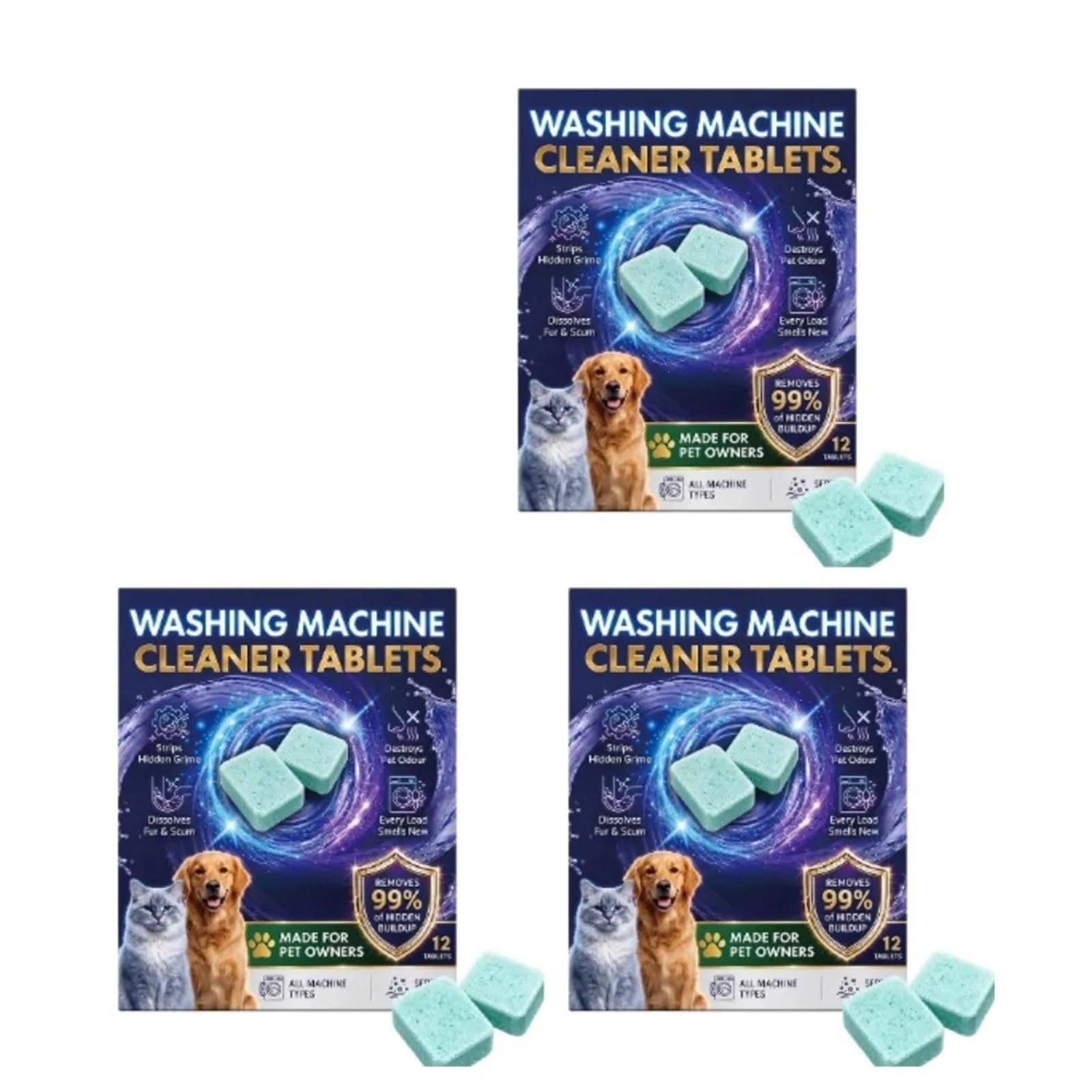 pastiglie detergenti per lavatrice Le compresse detergenti for lavatrice rimuovono efficacemente i peli degli animali domestici(3Packs)