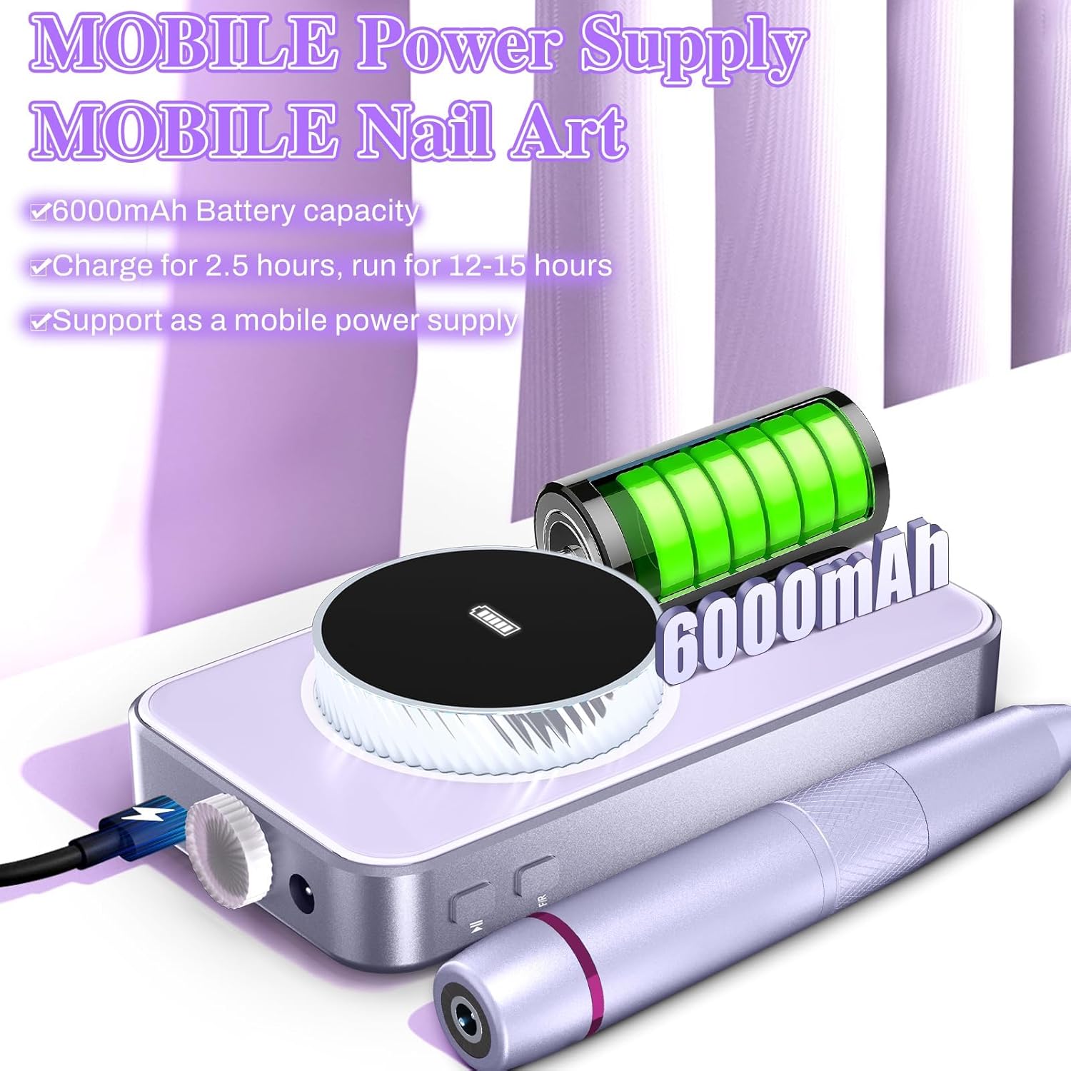 Electric Nail Drill Professional 50000RPM, Fast Removal Electric Nails Drill, 6000mAh Rechargeable Portable Nail Drill Machine for Acrylic Gel Nails, Manicure Polishing for Salon Home