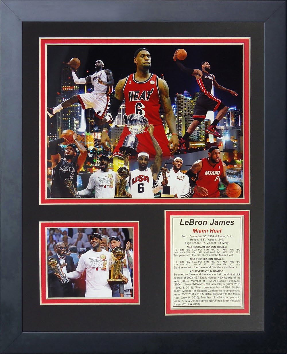 Legends Never Die "Lebron James Miami Heat Framed Photo Collage, 11 x 14-Inch, Black