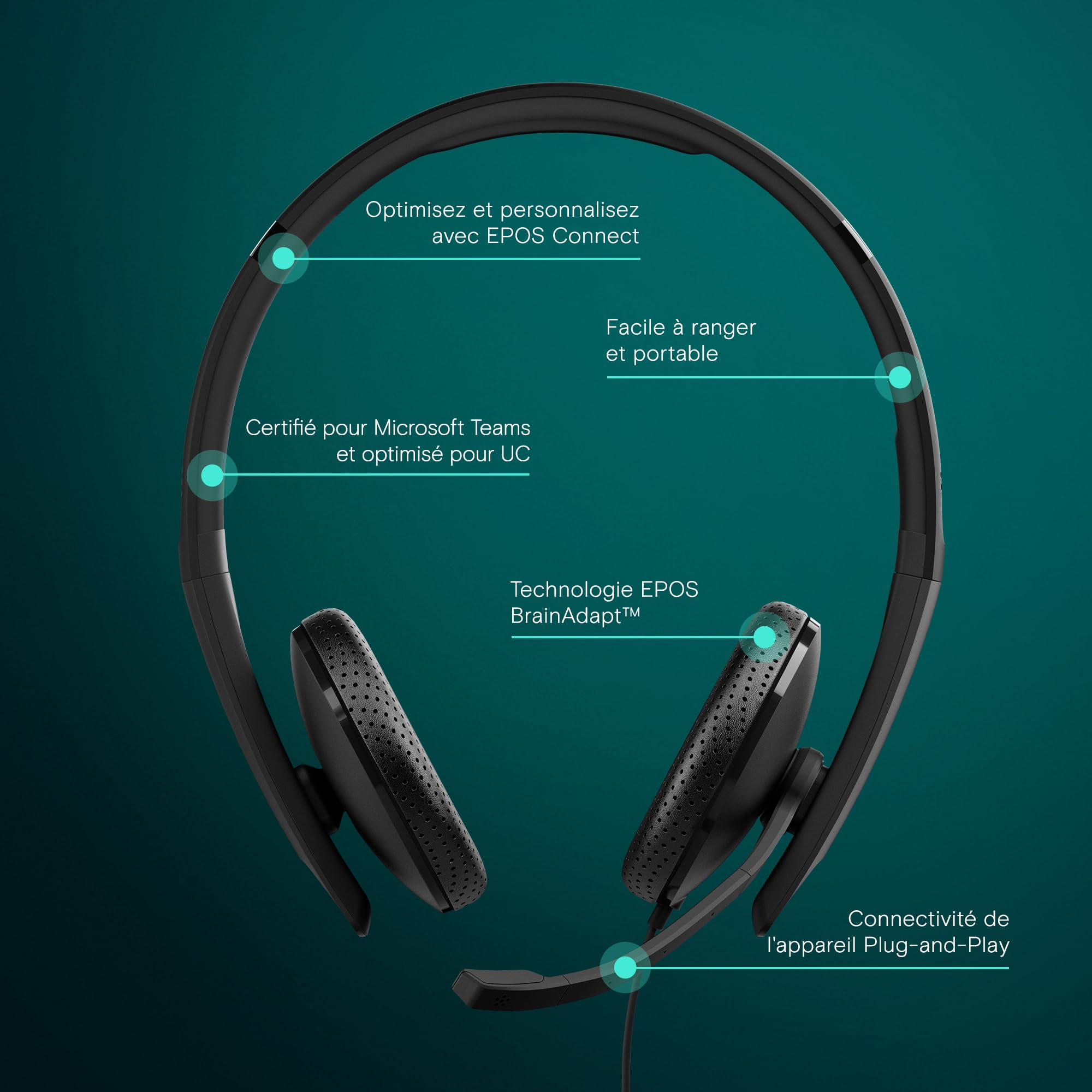 EPOS Casque Filaire C10 3,5 mm: Son Stéréo Supérieur, Design Élégant, Prêt-à-l'emploi, Micro Anti-Bruit, Compatible Chromebook