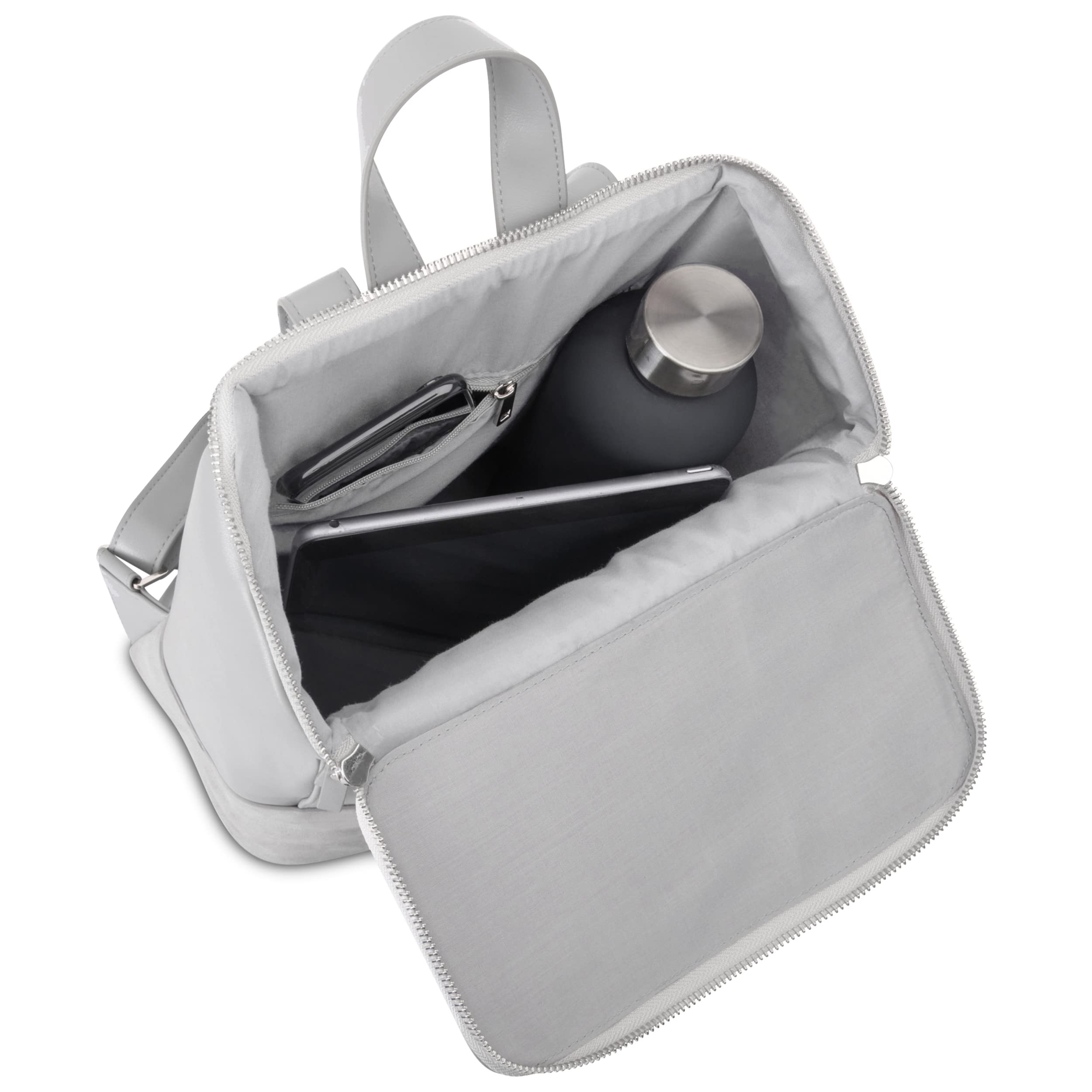 Expatrié Mochila Mujer Gris - MALOU - Bolso Mochila de Cuero Vegano para Universidad, Trabajo, Viajes - Con Compartimento para Portátil - Repele el agua