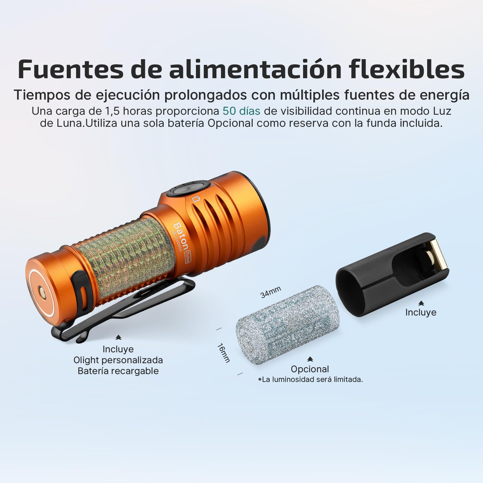 OLIGHT BatonTurbo EDC Linterna de Mano Recargable, Led Compacto de 1000 Lúmenes y 510 Metros de Largo Alcance Potente Linterna de Bolsillo Para Comping, Senderismo y Uso Doméstico (Naranja)