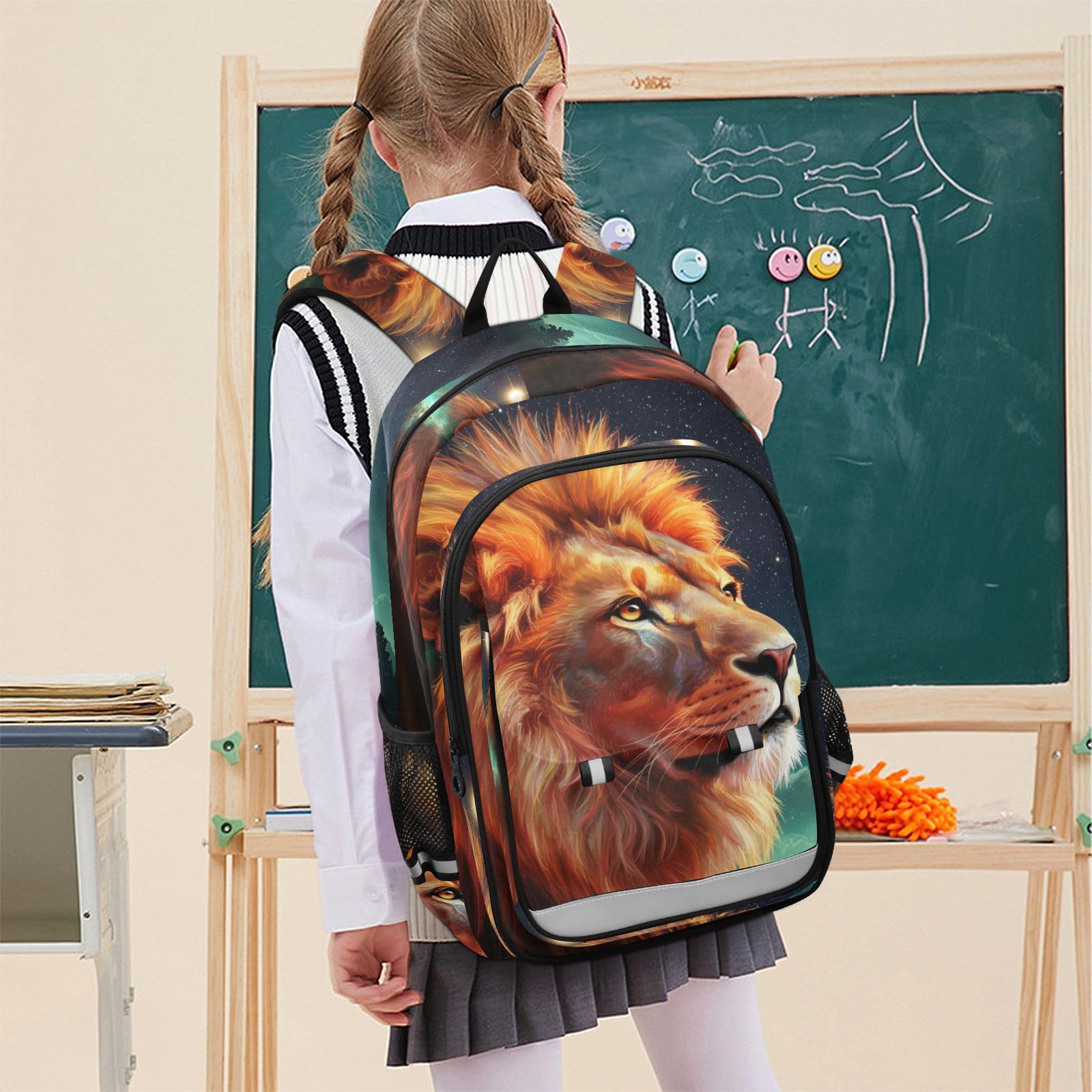 Mnsruu Sac à dos pour ordinateur portable 15,6" Motif ciel étoilé et lion pour adolescentes, sac à dos de voyage léger pour le travail universitaire, 45 x 33 x 17 cm