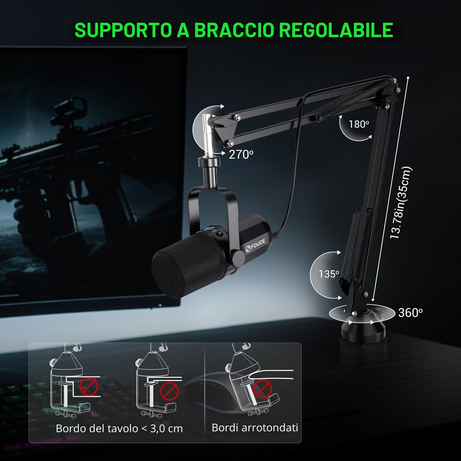 FDUCE SL40+ Microfono dinamico, kit microfono USB/XLR per podcasting, giochi e streaming, uscita cuffie integrata, pulsante mute, pulsante guadagno