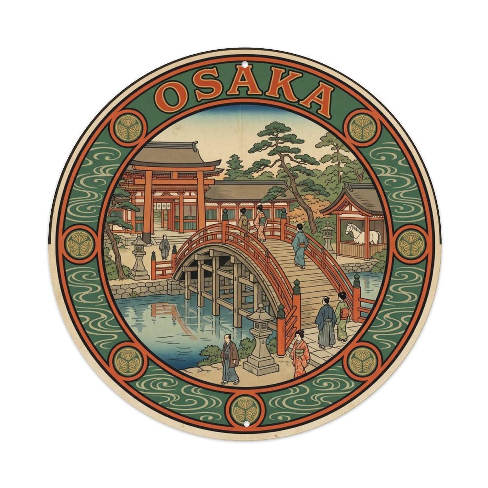 Okahys 8X8inch Classic Style Osaka Sumiyoshi Taisha Shrine Arched Bridge Route Map Metal Tin Sign