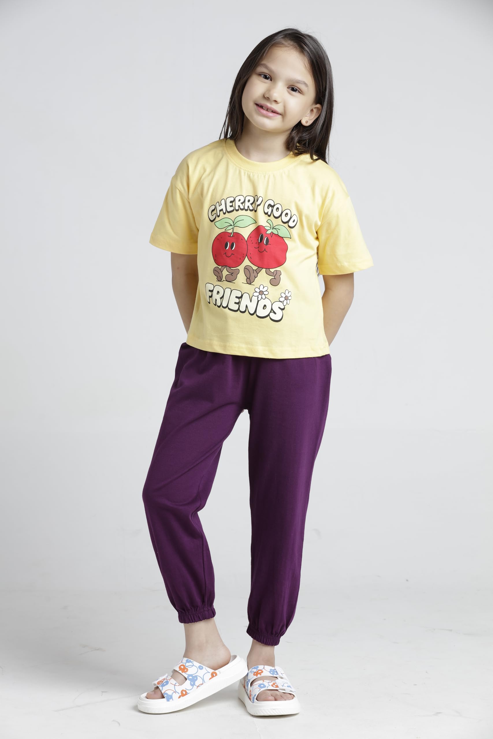 T2F Conjunto de ropa de algodón estampado de camiseta y pantalón para niñas (paquete de 3)