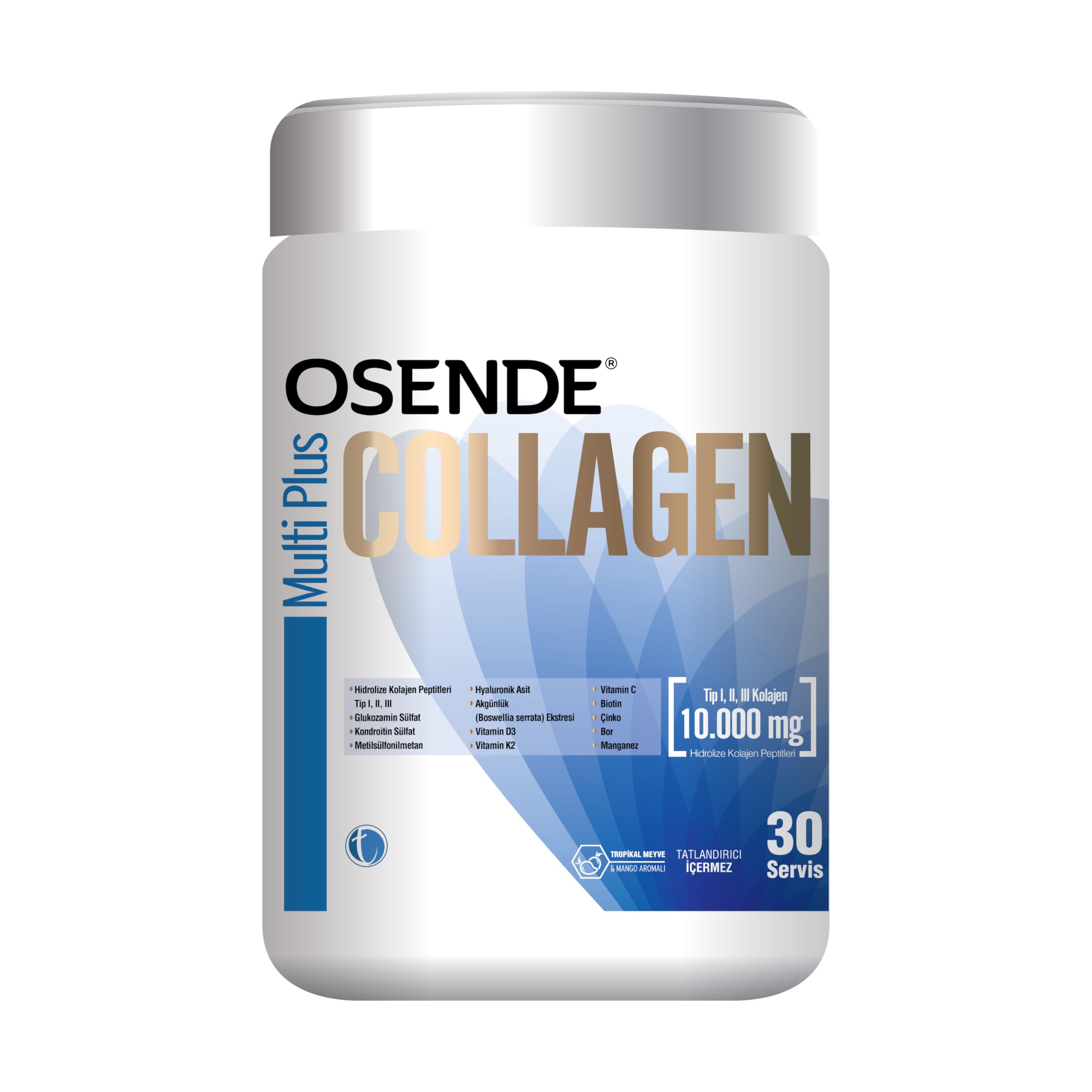 Osende Multi Plus Collagen Hidrolize Kolajen Peptitleri, MSM, Kondroitin, Glukozamin Sülfat, Hyaluronik Asit, Akgünlük Ekstresi, Mineral ve Vitamin Kompleks Takviye Edici Gıda