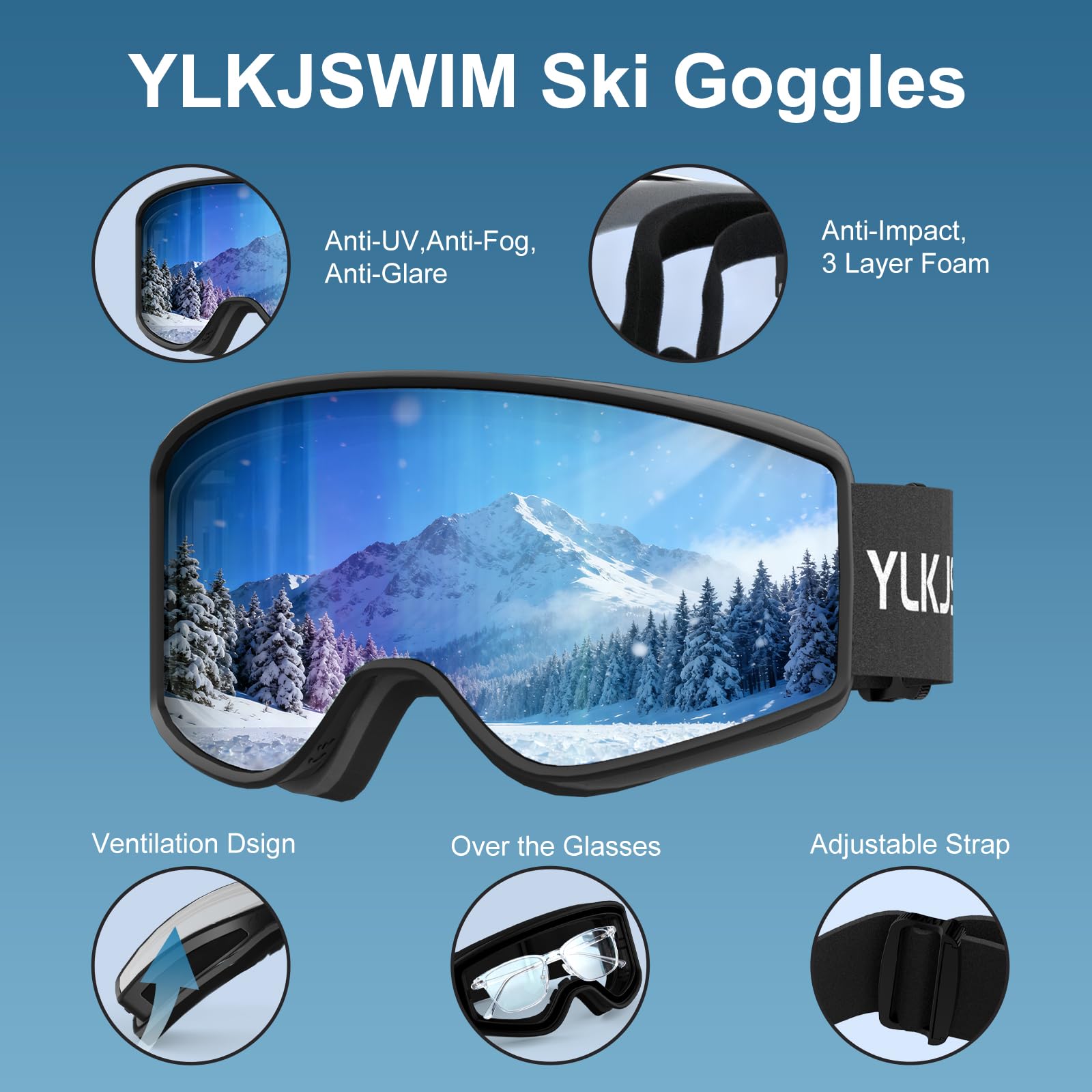 Gogle narciarskie dla dzieci, OTG, 100% ochrona przed promieniowaniem UV, gogle snowboardowe dla chłopców i dziewcząt, skutery śnieżne, psie zaprzęgi