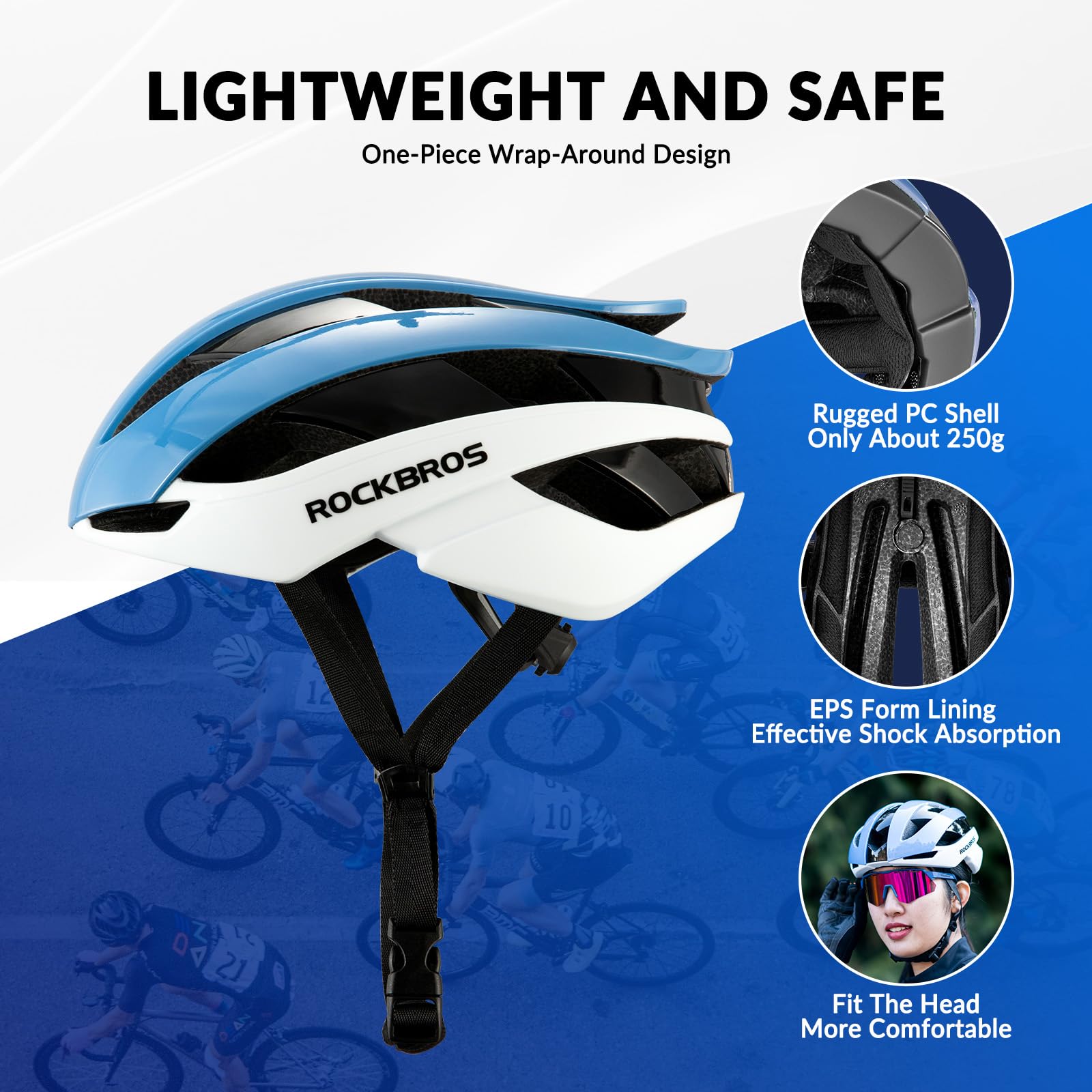 ROCKBROS Casco de Bicicleta para Adultos, Ajustable y Transpirable | Ligero con Forro Desmontable para Bicicleta de Carretera, Gravel y MTB