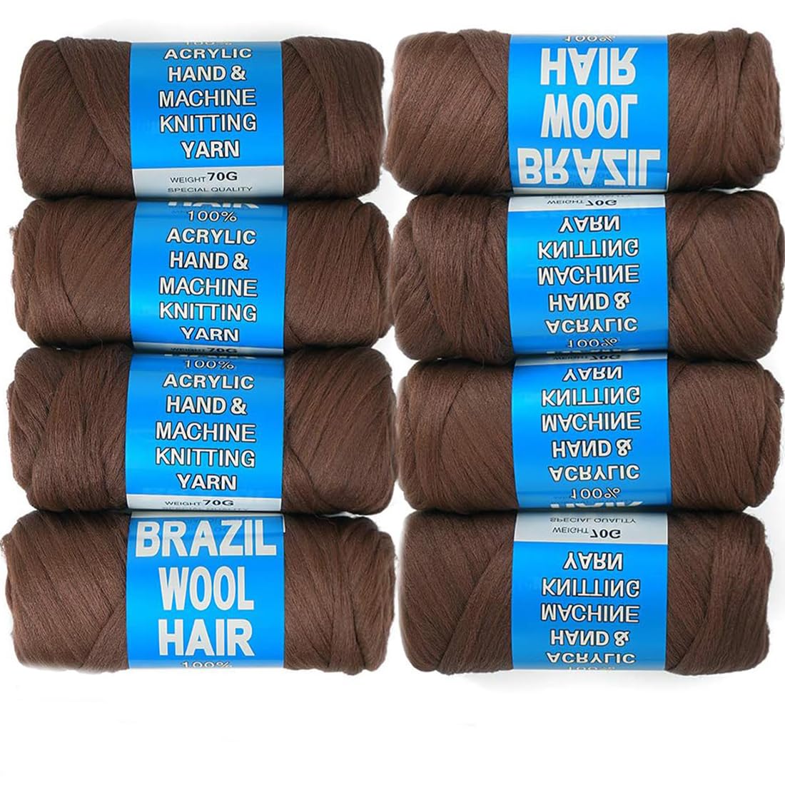 Brazilian Wool Hair Yarn for Braids 100% Brazilian Wool Hair Acrylic Yarn for African Braids/Spring Twist/Faux Locs/Wraps with Crochet Hook(8 Roll,