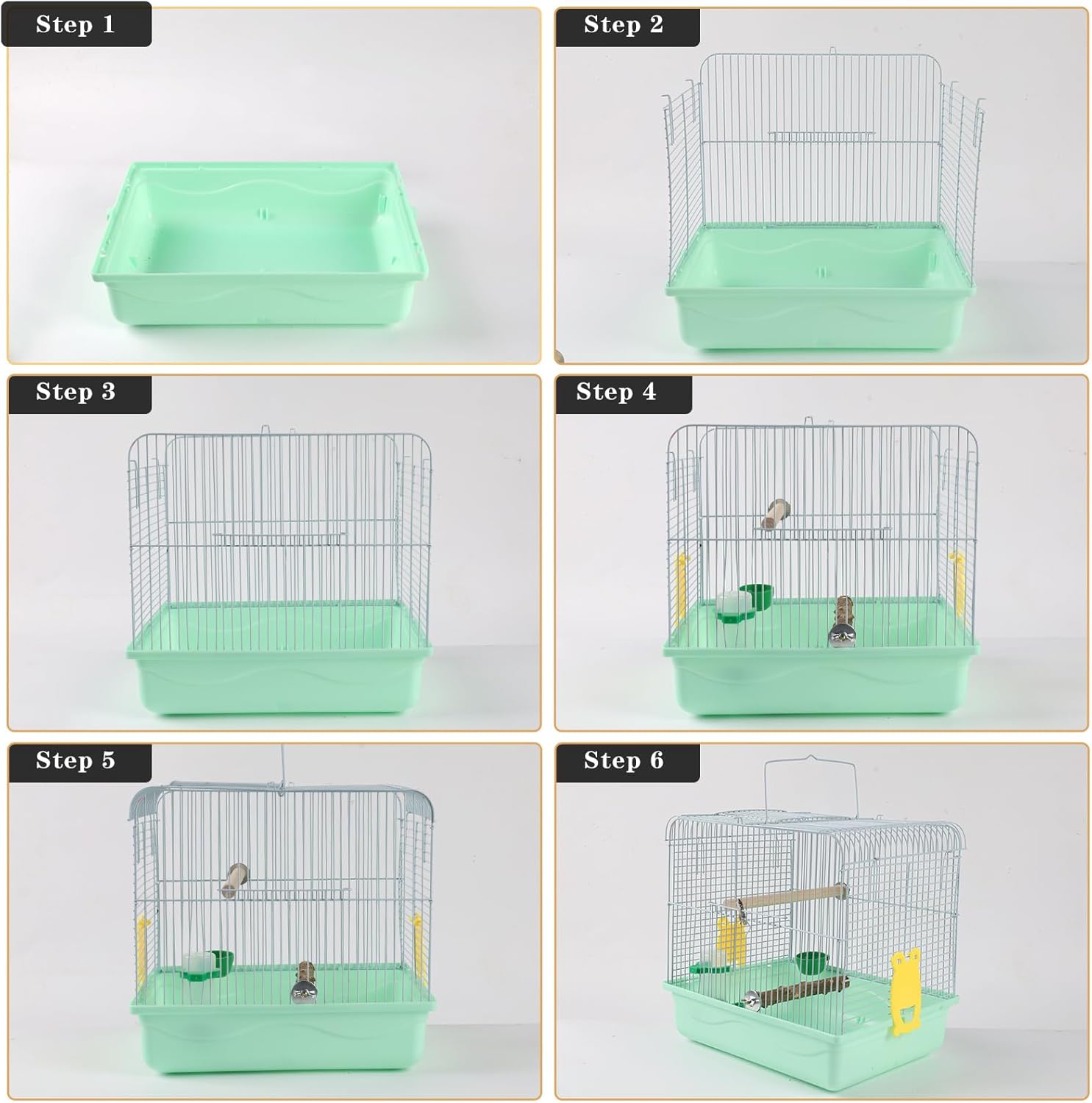 Portable Bird Cage for Small Birds - Green Bird Cage for Travel, Going Out, Walking to the Vet with Station Pole Food Box Water Fountain