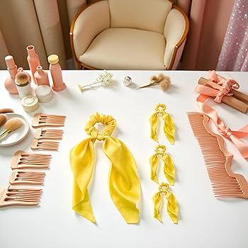 Amazon.com : 4 Pcs Yellow Women Girl Bow Satin Ribbon