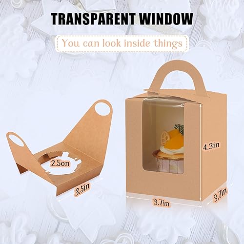 Miniatura 3 de Ctosree 60 cajas individuales para cupcakes, contenedores individuales coloridos para cupcakes con ventana de inserción y asa, soportes para