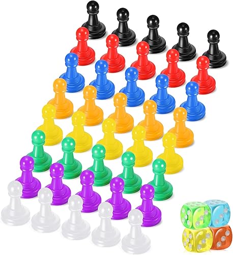 Zhanmai Juego de 40 piezas de juego de mesa, peones de juego de ajedrez de plástico multicolor, piezas de peón para juego de mesa y 4 piezas de 6