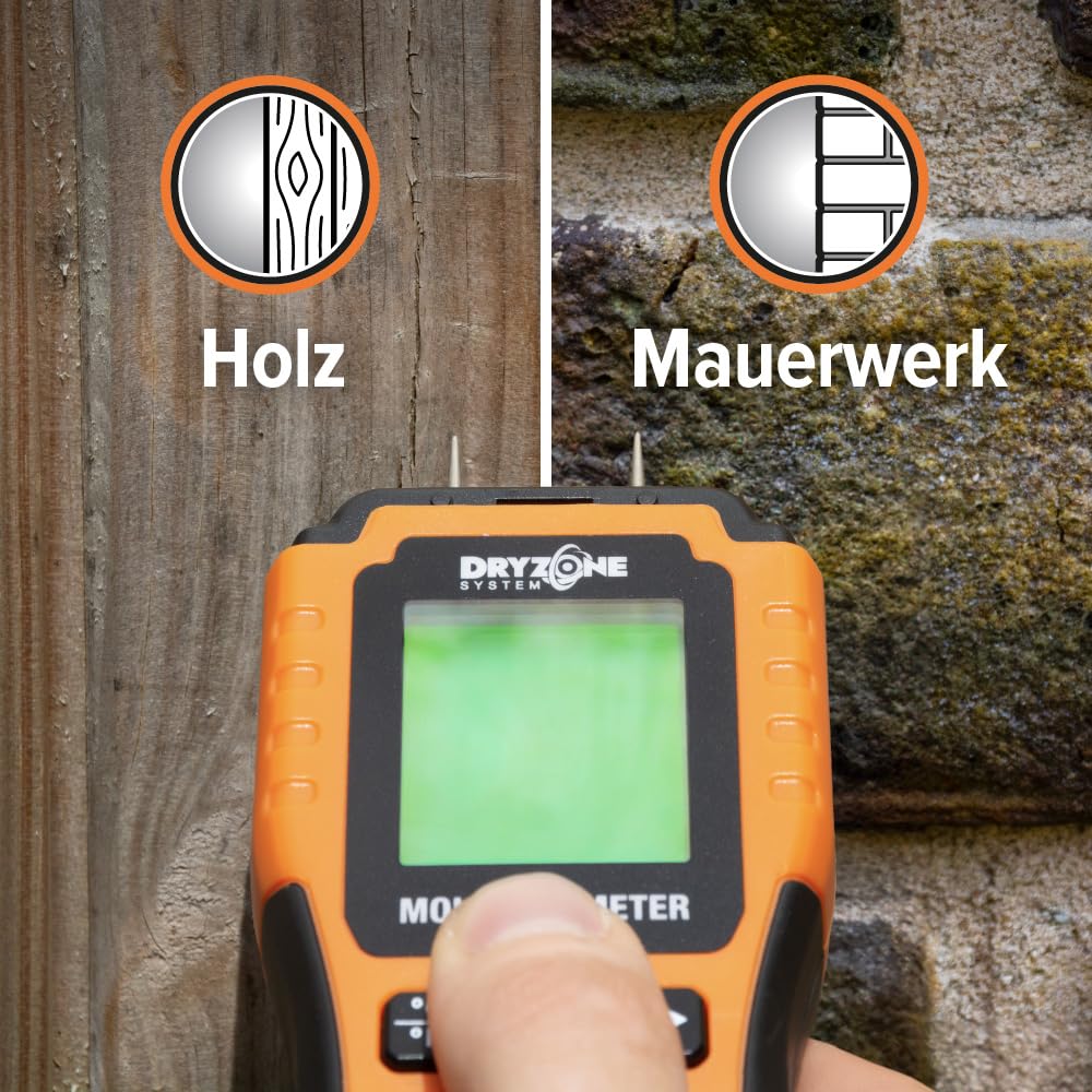 Dryzone Feuchtemessgerät - Feuchtigkeitsmessgerät Wand, Holz, Mauerwerk und andere Baumaterialien - einfach Feuchtigkeit messen