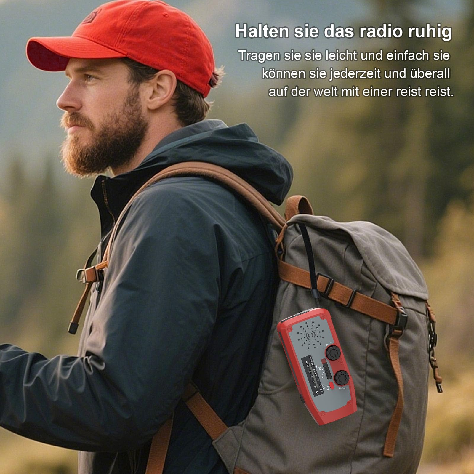 Kurbelradio, Notfall-Solarradio mit LED-Taschenlampe, SOS Alarm, AM/FM Notfallradio mit 2000mAh Akku für Innen Außen Camping Stromausfall, Rot