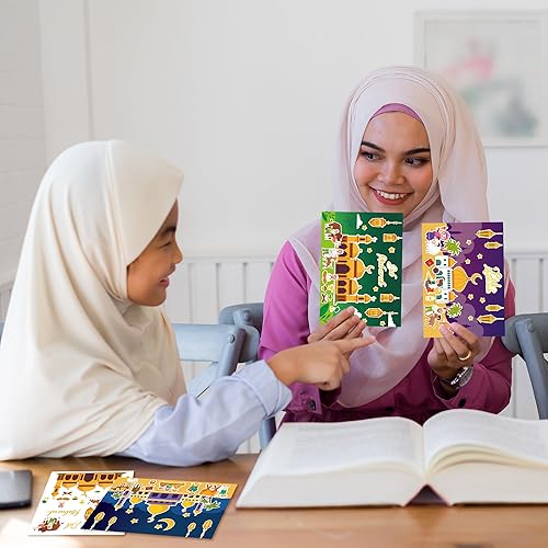 Miniatura 5 de Kit de manualidades de Eid Mubarak de 48 piezas, calcomanías de escena de mezquita para niños, haz tu propia calcomanía de escena de Ramadán Kareem,