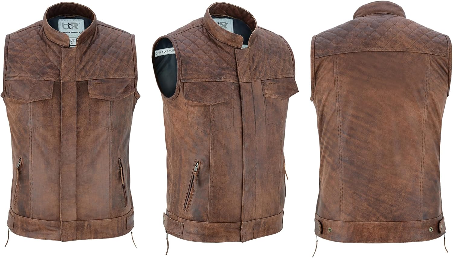 Men's Motorcycle Premium Quality Leather Sleeveless Vest Motorbike Motocross Biker Riders Vests - Image 4