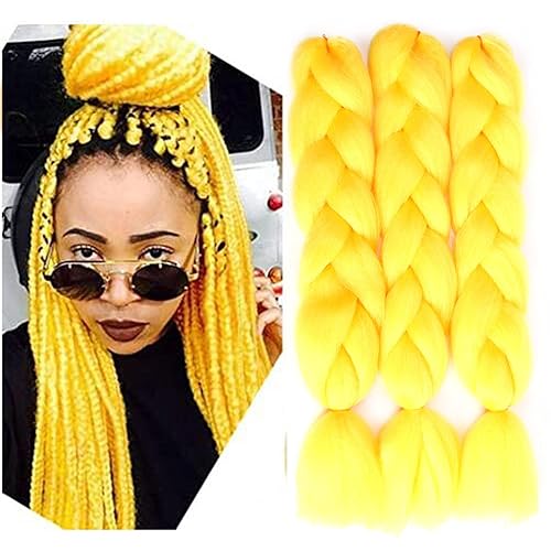 SOVAEER Extensiones de cabello trenzado jumbo amarillo para trenzas de caja torcida cabello de ganchillo de fibra sintética de alta temperatura SOVAEER Extensiones de cabello trenzado jumbo amarillo para trenzas de caja torcida cabello de ganchillo de fibra sintética de alta temperatura