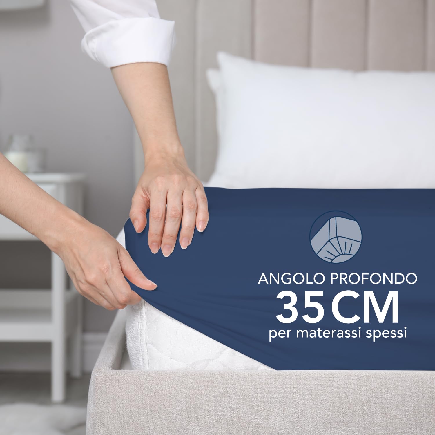 Dreamzie Lenzuolo con Angoli Matrimoniale 180x200 cm - Angoli da 35 cm per Materassi Spessi - 100% Microfibra - Blu Scuro, Certificato senza Prodotti Chimici (Oeko-TEX)