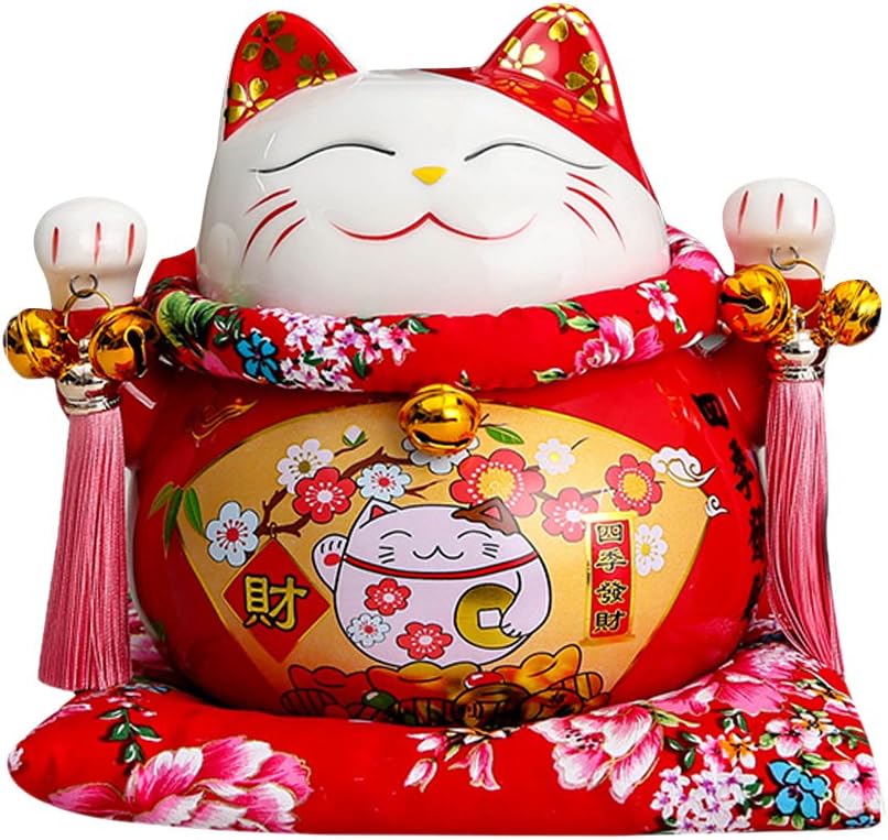 New 7' Large Ceramic Maneki Neko Lucky Cat Coin Bank Style Gold Ingot