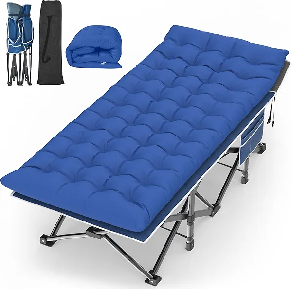 Suteck Camping Cot, 32In XXL Folding Camping Cot Heavy Duty Sleeping Bed for Adults 1200D Double Layer Oxford Cots for Camping W/Pilllow Mat Carry Bag for Home Office Travel 900lbs