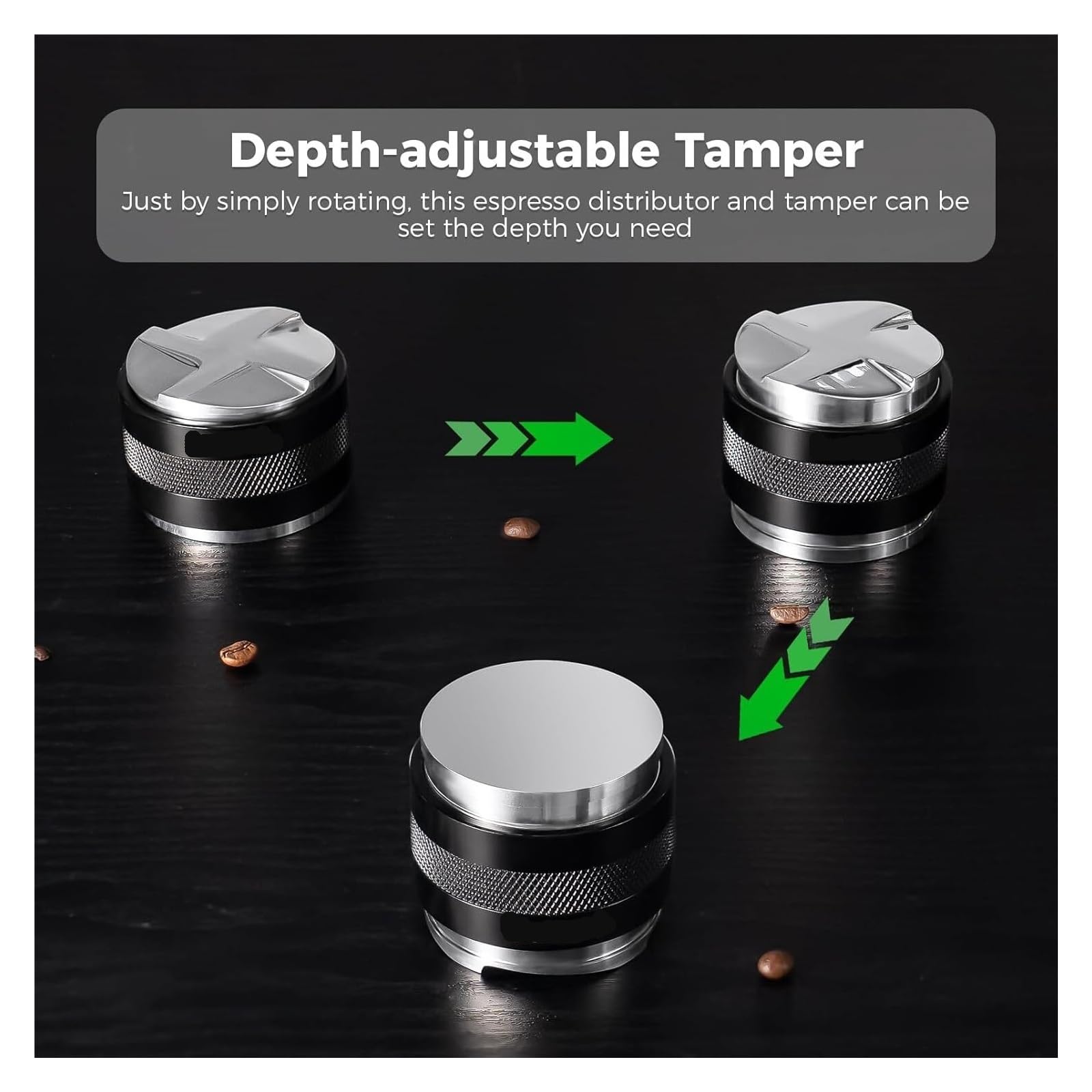 Pressino For Caffè, Strumento Distributore For Espresso A Profondità Regolabile 2 In 1 Adatto For Portafiltro Senza Fondo Da 51/54/58 Mm(53.30mm fits 54mm,Silver)