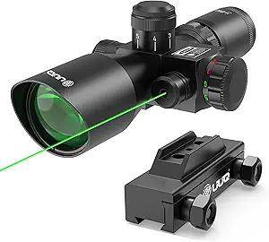 UUQ 2.5-10x40 Rifle Scope with Red/Green Illuminated Mil-dot with Red/Green Laser Combo-Green Lens Color,Tactical Scope for Gun Air Hunting,Free 20/11mm Mounts