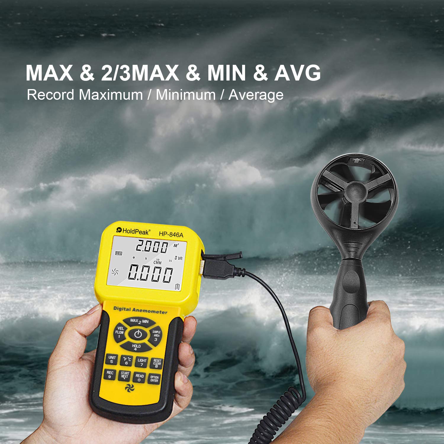HVAC Anemometer HOLDPEAK 846A Handheld CFM Anemometer Measures Wind