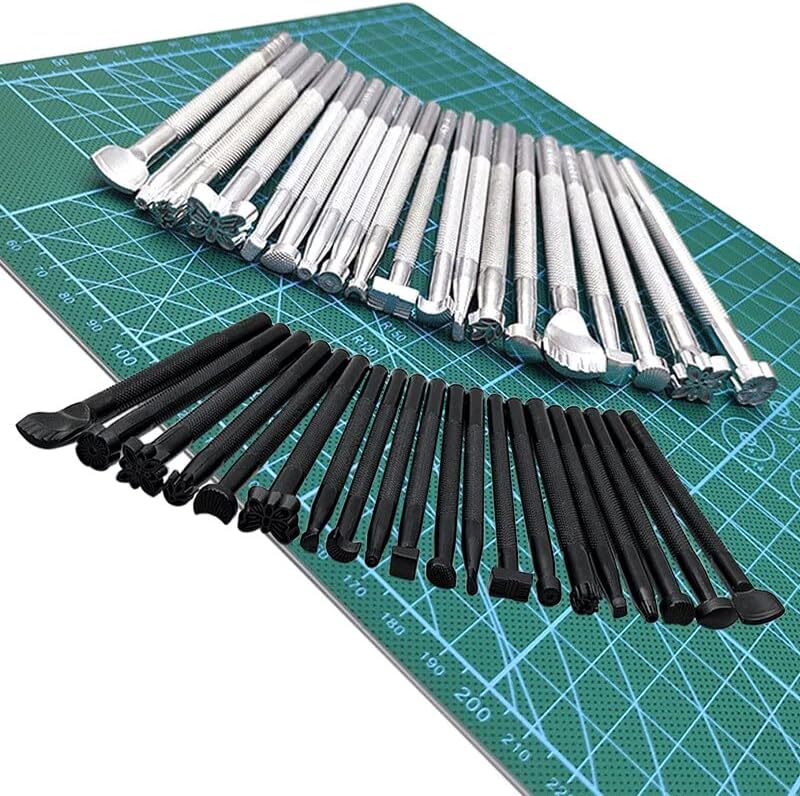 20 Pcs Leather Stamping Printing Tools Kit Alloy Stamp Punch Set Carving Saddle Making Tools For Leather Craft DIY Art Working - (Color: 20pcs sliver)