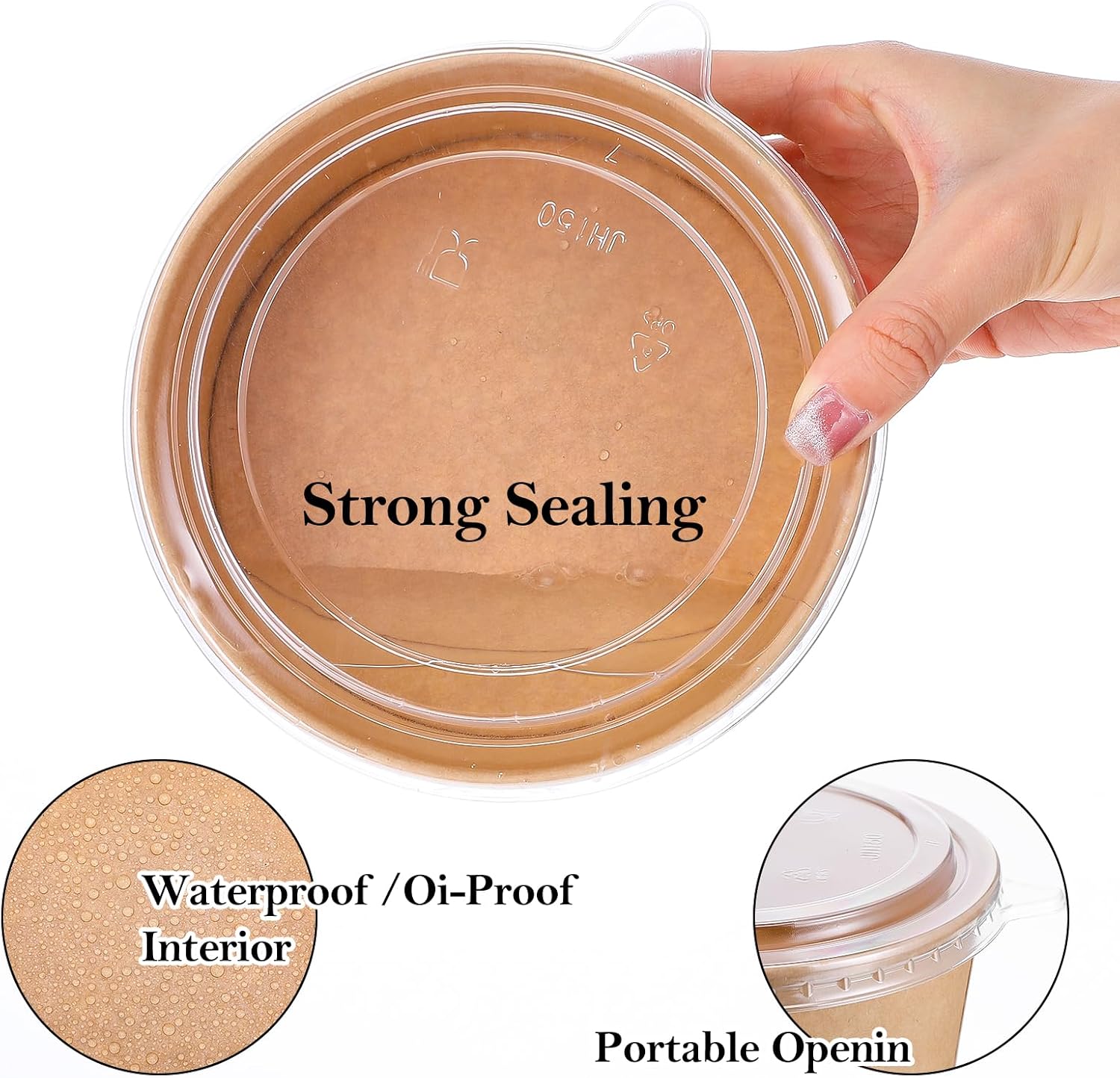 50 Pcs Paper Bowls with Lid, 25 Oz Disposable Paper Bowl Salad Serving Bowls, To Go Food Container for Party Dessert, Ice Cream, Yogurt, Microwave Freezer Safe