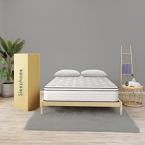 Colchón de tamaño Queen de 12 pulgadas, colchón híbrido de espuma cómoda y resortes ensanchados, mediano, alivia la presión, transpirable, sin fibra