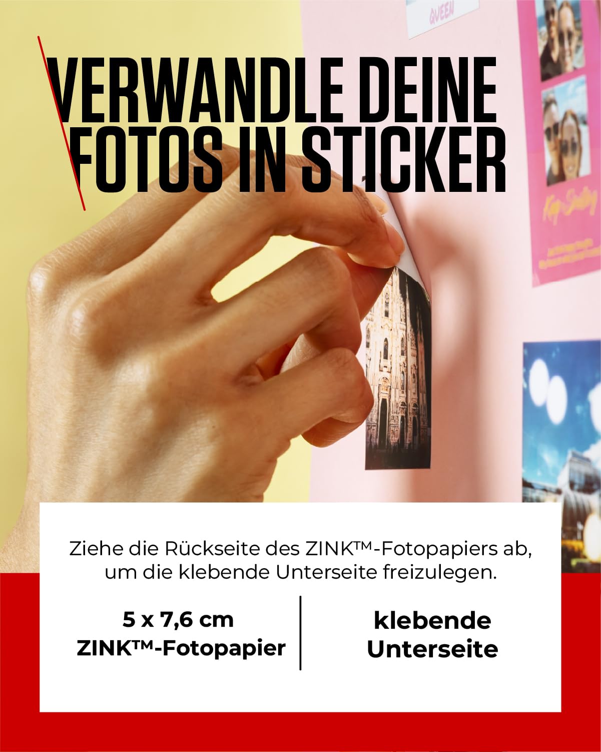 Canon Zink™ Fotopapier – Selbstklebendes 5 x 7,6 cm (2x3") Fotopapier (50 Blatt) – Drucken Sie Handy-Fotos für personalisierte Aufkleber