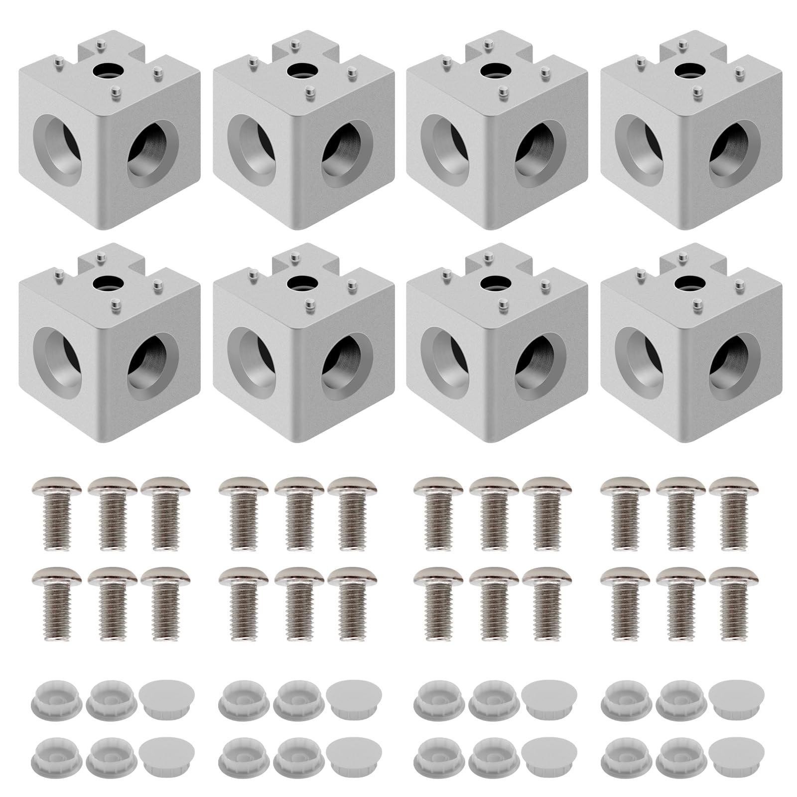 iMetrx 8 pcs 4040 3-Way Corner Cube 40x40 Extrusion Hardware T-Slot V-Slot Accessories with Screws and Nuts for 40x40 Aluminum Extrusion Connector 3D Printer Accessories Silver
